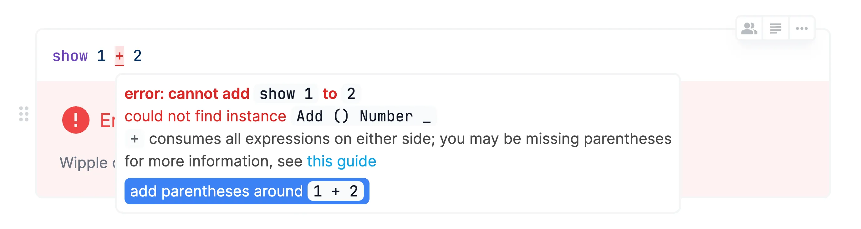 Screenshot of hovering over a piece of code to reveal the error