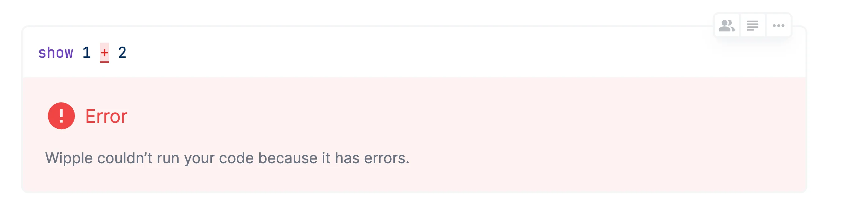 Screenshot of the Wipple Playground reporting errors in beginner mode